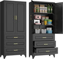 75" Kitchen Pantry Cabinet, Metal Storage Cabinets with Doors and Adjustable Shelves, Black Tall Pantry Cabinet with 3 Drawers for Dinning Living Room by CozyNest Decor