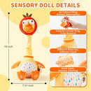 Jollybaby Plush Talking Singing Dancing Musical Strawberry Duck Toy for Toddlers 1-3 Just Like Cactus Toy, Music Mimicking Interactive Toys for Crawling Kids, Sensory Gift for Baby 0-6-12 Month by TinyTreasures Baby Boutique