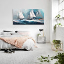 RUISHI Ocean Wall Art For Living Room Abstract Sailboat Canvas Nautical Painting Teal Blue Textured Print Coastal Themed Picture Artwork for Bedroom Bathroom Home Office Decoration 40L x 20W by CozyNest Decor