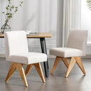Mid Century Modern Farmhouse Dining Chairs Set of 2, Upholstered Armless Kitchen Chairs with Back and Wooden Legs, Linen Beige by CozyNest Decor