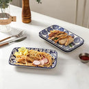 Selamica Ceramic Rectangular Salad Plates Set, Dinner Plate 9.4 Inch Dessert Plates for Party Entertaining, Small Serving Plates for Appetizers, Sushi, Fruit, Set of 4, Vintage Blue by CozyNest Decor