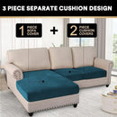 PrinceDeco Sectional Couch Covers 3 Pieces Velvet Sofa Covers L Shape Soft Couch Covers for Sectional Sofa Corner Sofa Cover Couch Cover for Dogs Washable (2 Seater + 1 Chaise,Deep Teal) by CozyNest Decor