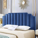 24KF Navy Blue Velvet Tufted King Upholstered Headboard, Modern Vertical Channel Design California King Headboard with Stepped Silhouette Top Edge, Navy Blue by CozyNest Decor