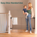 Cumbor 29.2-43" No Bottom Bar Baby Gate for Stairs, 2-in-1 Hardware Mounted Dog Gate Indoor, Pet Gate for Doorways with Large Walk Thru Door, Child-Proof Safety Gate for Top & Bottom of Stairs (Brown) by TinyTreasures Baby Boutique