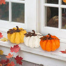 Large Pumpkin Decor Fall Decor, 3PCS Resin Pumpkins Thanksgiving Decorations with Metal Maple Leaf,5.9Inch Artificial Pumpkins for Home, Farmhouse, Mantel, Centerpiece Table Decorations by CozyNest Decor