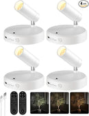EZVALO Spot Lights Indoor,5500mAh Rechargeable Plants Spotlights with Remote,Wireless Mini Art Accent Spot Lights with Timer＆Dimmable, 3CCT, Uplights Indoor for Plants,Display,Artwork(4Pack-White) by CozyNest Decor