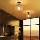 WUZUPS Chandelier Rustic Farmhouse Industrial Round Semi-flushmount Ceiling LED Light Fixture with Clear Glass Shades for Bathroom Kitchen Foyer Entryway, H 10" x W 10", E26 Base, Black by CozyNest Decor