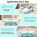 Collapsible Baby Bathtub for Newborn with Thermometer & 1 Soft Floating Cushion & Drain Hole, Foldable & Portable Travel Baby Bath Tub for Newborns to Toddlers 0-36 Months Boys, Cyan by TinyTreasures Baby Boutique