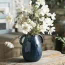 Blue Ceramic Vase with 2 Handles, Modern Farmhouse Decor, Rustic Terracotta Pottery, Decorative Flower Vases, Clay Small Vase, Centerpiece for Dining Table - 7 Inch Tall by GreenHaven Gardens