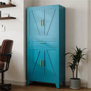 71 "Farmhouse Metal Filing Cabinet with a Drawer and 4 Adjustable Shelves, with 4 Large barn Door White Kitchen Cabinets, Metal Food Cabinets for Home, Kitchen, Dining/Living Room (Peacock Blue) by CozyNest Decor