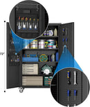 Upgraded Wide & Deep Extra Large Metal Storage Cabinet on Wheels,Lockable Garage Cabinets with 3 Pegboards,2 Tool Pouches for Garage,Office,Assembly Required,Black,43.3''W x 21.6''D x 72''H by GreenHaven Gardens