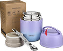 17 oz Insulated Lunch Containers Hot Food Jar, Wide Mouth Lunch Thermo for Hot Food Kids Adults, Vacuum Stainless Steel Thermo Lunch Box With Handle Folding Spoon for School, Office(Purple blue) by TinyTreasures Baby Boutique