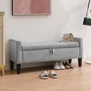 Storage Ottoman Bench, Velvet Upholstered Footstool for Bedroom and Living Room, Tufted Seat with Storage, Wooden Legs & Metal Rivets, Grey by CozyNest Decor