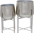 CosmoLiving by Cosmopolitan Metal Indoor Outdoor Planter Hammered Large Planter Pot with X-Shaped Stands, Set of 2 Planters 19", 16"H, Silver by GreenHaven Gardens