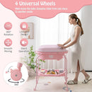 BABY JOY Baby Bathtub with Changing Table, Foldable Infant Diaper Changing Station with Storage Tray, Waterproof Pad, Portable Newborn Nursery Organizer Bath Stand with 4 Universal Wheels (Pink) by TinyTreasures Baby Boutique