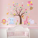 Pink Animals Baby Wall Stickers - Forest Lion Elephant Monkey Hippo Wall Decals - Girls Baby Nursery Kids Room Wall Decor by TinyTreasures Baby Boutique
