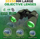 Binoculars with Phone Bracket Adapter, Militar, 20x50, Adults, High Power Waterproof with Low Light Night Vision for Hunting, Travel, Games, Bird, Carrying Case Strap. by TinyTreasures Baby Boutique