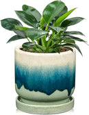 Oairse Ceramic Pot for Plants 5.5 inch Pots for Plants Small Planter Pot with Drainage Hole and Saucers Gradient Dark Teal Outdoor Inoor Flower Pots for Succulent, Cactus, Snake Plant, Herb by GreenHaven Gardens