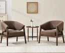 Mid-Century Modern Accent Chairs Set of 2, Comfy Barrel Armchairs with Wide Seat, Upholstered Lounge Chairs with Walnut Wood Legs for Living Room/Bedroom/Reading Corner, Linen Fabric, Brown by CozyNest Decor
