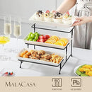 MALACASA 3 Tier Serving Trays for Party, Porcelain Serving Platters and Trays, 12 Inch Tiered Tray Stand, Fruit Tray, Trays for Serving Food, White Dessert Stand with Collapsible Sturdier Metal Rack by CozyNest Decor