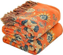 Throw Blanket for Couch Bed Chair,100% Cotton Soft Lightweight Blanket Rustic Quilt -Orange Floral Printed Farmhouse Decor Bed All Season Blankets,80"×90" by CozyNest Decor