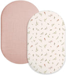 Bassinet Sheet for Baby Boy Girl 2 Pack, Fitted Sheets for Rectangle, Oval, Hourglass Bassinet Mattress, Muslin Moses Basket Sheets (Petal Leaf & Pink, Bassinet Sheet) by TinyTreasures Baby Boutique