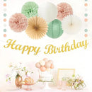 Sage-Green Blush-Pink Birthday Garland Party-Decorations - 14pcs Happy Banner 21st Spring Paper Flowers Lanterns Beige Tissue Pom Poms,Boho Streamers Fans,Neutral Rustic Hanging Supplies Decor Hugfond by CozyNest Decor