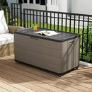 100GAL Brown Wicker-Textured Deck Box with Wheels – Lockable, Waterproof, UV-Resistant, Spacious Storage for Patio & Garden Supplies, Easy Handling by GreenHaven Gardens