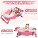MoreFeel Collapsible Baby Bathtub for Newborn with Thermometer & 1 Hooded Towel & 1 Soft Floating Cushion,Portable Travel Bathtub with Drain Hole, Durable Foldable Baby Tubs for Infants to Toddler by TinyTreasures Baby Boutique