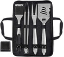 grilljoy 8PCS BBQ Grill Tools Set with Extra Thick Stainless Steel Spatula, Fork, Tongs & Cleaning Brush - Complete Barbecue Accessories Kit with Portable Bag - Perfect Grill Gifts for Men Black by GreenHaven Gardens