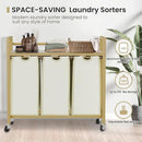 Laundry Hamper, Laundry Basket, Laundry Sorter with 3 Removable Bags, Clothes Basket with 3 Compartments, Wheels, Shelf for Laundry Room Bathroom Bedroom (3 Bags-Golden) by CozyNest Decor