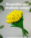 Yellow Artificial Tulip Flowers 15PCS Real Touch Faux PU Tulips Bouquet Faux Spring Flowers for Floral Arrangements Table Centerpiece Kitchen Home Mothers Day Easter Summer Decorations by CozyNest Decor