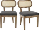 Rattan Dining Chairs Set of 2 Upholstered Linen Kitchen & Dining Room Chair with Curved Backrest Farmhouse Kitchen Chair Solid Wood Armless Side Chair for Dining Room/Restaurant, Black by CozyNest Decor