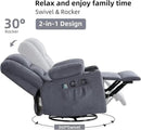Rocker Recliner Chair with Heat and Massage, 360° Swivel Recliner Chairs for Adults, Heavy Duty Reclining Sofa Chair with USB Port Cup Holders Side Pockets for Living Room (Grey) by CozyNest Decor