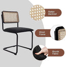 Mid Century Modern Rattan Dining Chairs Set of 4, Boucle Kitchen Chairs with Handwoven Mesh Rattan Backrest and Metal Legs, Upholstered Accent Side Chairs, Black by CozyNest Decor