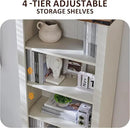 OKD 72'' Tall Bookshelf with Storage, Farmhouse 4 Tier Bookcase with Barn Door, Adjustable Shelves and Drawers, Rustic Wooden Office Bookshelves for Home Bedroom, Living Room, Library Antuique White by CozyNest Decor