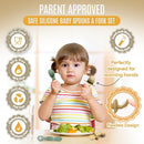 4pc Silicone Baby Spoons Self Feeding Baby Utensils 6-12 Months - 3 Baby Spoon - 1 Baby Fork - Toddler Cutlery Set - BPA Free, Dishwasher Safe - Baby Eating Essentials (Green/Yellow) - Small by TinyTreasures Baby Boutique