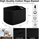 Storage Baskets for Organizing & Shelves, Woven Cotton Rope Organization Bins for Dog Toys, Clothes, Books, Nursery Organizer, 15" Lx11''Wx9.5''H, (4 Packs) Black by CozyNest Decor