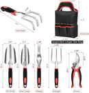 Garden Tool Set with Non Slip Rubber Grip,8 Piece Stainless Steel Gardening Tool Sets,Heavy Duty Outdoor Hand Tools Durable Storage Tote Bag,Uprooting Weeding Tool, Gifts for Women Men(Red) by GreenHaven Gardens