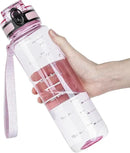 OLDLEY 32 oz Water Bottle, Motivational Water Bottle with Time Marker, Sports Water Bottle With Strap, Leakproof & BPA Free Large Water Bottles for School, Gym, Travel, Tritan, Transparent Pink by CozyNest Decor