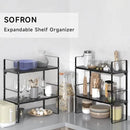 Expandable Cabinet Storage Shelf Stackable Organizer Rack for Kitchen Bathroom Pantry Spice Cupboard Coffee Countertop Home Office Desk Heavy Duty Nonslip Black Large 3 Packs by CozyNest Decor