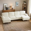 Karl home U-Shape Sectional Sofa Couch 111" Modern 4-Seat Sofa with Chaises Chenille Fabric Upholstered Covertible Couch with Wood Grain Legs for Living Room, Reception Room, Apartment, Beige by CozyNest Decor