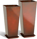 KOL 25'' & 28'' Tall Galvanized Steel Metal Glazed Planter with Insert, Set of 2, Metal Planter Pots for Indoor & Outdoor Use, Decorative Flower Plant Pots for Front Porch, Patio, Deck - Brown by CozyNest Decor