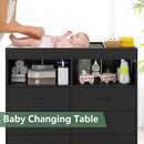 GarveeHome Dresser for Bedroom with 6 Drawers, Baby Changing Table Dresser with Changing Pad, LED Lights & Charging Station, Baby Changing Station with Changing Table Top, Black by TinyTreasures Baby Boutique