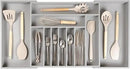 Premium Silverware, Flatware and Utensil Organizer for Kitchen Drawers, Food-Safe Contract Grade, Expandable from 18 to 33 In, Gray Bamboo by CozyNest Decor