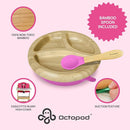 Abiie Octopod Bamboo Dish - Kids Plates for 4 months and up, 3-Compartment Baby Plates with Suction, Round Bamboo Baby Plate, Mess-Free Toddler Suction Plates, Baby Feeding Supplies, 7.5 x 7.5 x 1.9in by TinyTreasures Baby Boutique