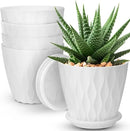 6 inch Plant Pots, 5 Pack Flower Pots Outdoor Indoor, Planters with Drainage Hole and Tray Saucer（White by GreenHaven Gardens