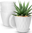 6 inch Plant Pots, 5 Pack Flower Pots Outdoor Indoor, Planters with Drainage Hole and Tray Saucer. by GreenHaven Gardens