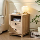18" Farmhouse Night Stands Set of 2 with Charging Station, 2 Drawers Bedside End Table, Natural Wooden Nightstand, Bed Side Table Cabinet with Open Shelf for Bedroom Living Room Office by CozyNest Decor