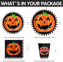 Halloween Plates and Napkins Party Supplies, Pumpkin Halloween Party Decorations Tableware, Pumpkin Paper Plate, Cup, Napkin, Tablecloth, Disposable Cutlery, Serves 24 by CozyNest Decor